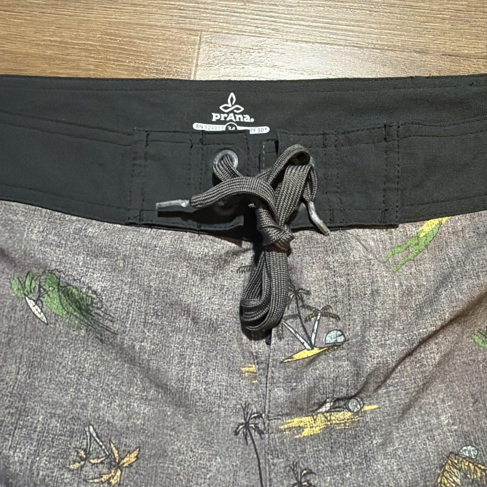 PRANA HIGH SEAS BOARD SHORTS SWIM TRUNKS MENS 34 Brown Black - Picture 5 of 10